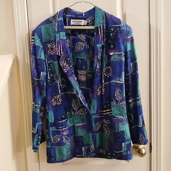 Vintage 80s/90s Alfred Dunner Abstract 3-piece Set Shirt Skirt & Blazer Sz 10/12 - Picture 1 of 8